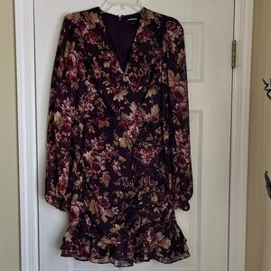 Express Burgundy Floral Long Sleeve Dress